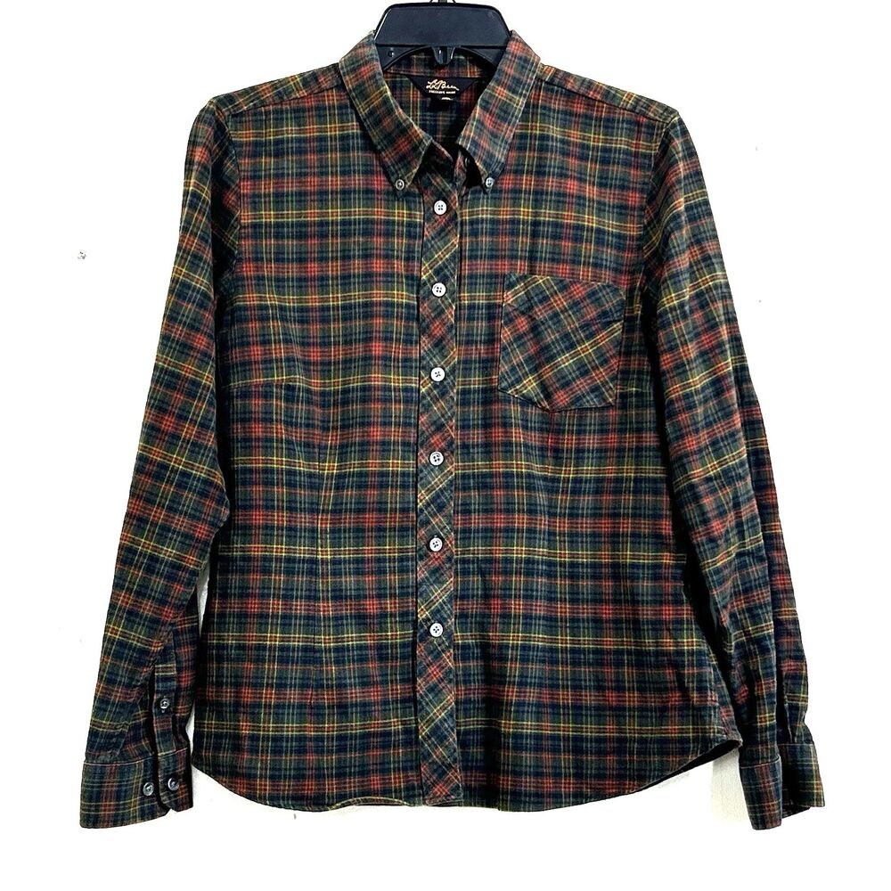 L.L. Bean Women Plaid Long Sleeve Flannel Button-Down Shirt Size XS Tartan Color